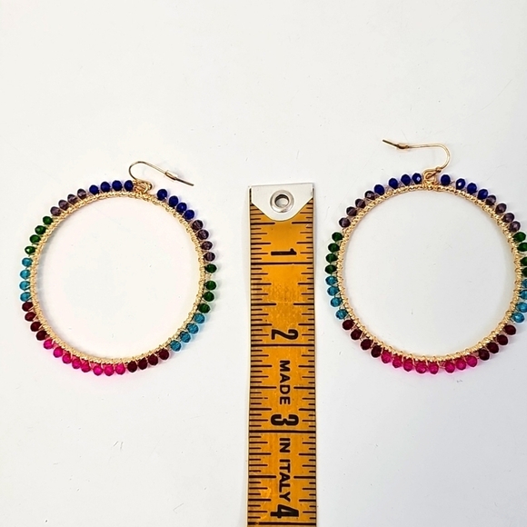 Noir Sparkly Crystal Multicolored Hoop Drop  Earrings - Picture 5 of 6